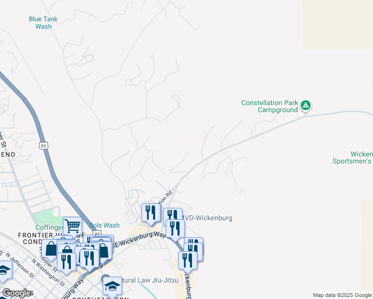 map of restaurants, bars, coffee shops, grocery stores, and more near 590 Constellation Road in Wickenburg