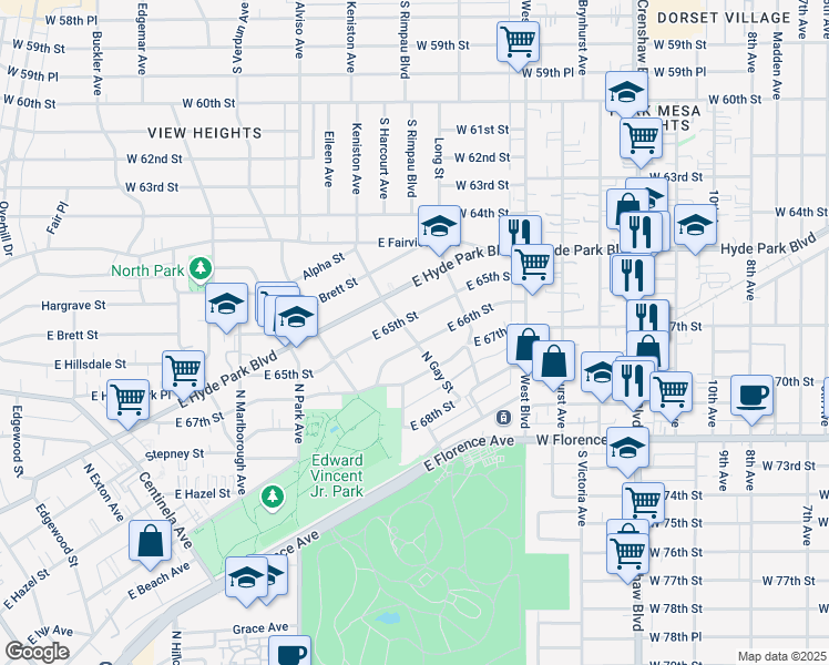 map of restaurants, bars, coffee shops, grocery stores, and more near 902 North Gay Street in Inglewood