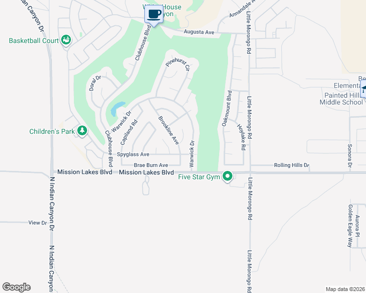 map of restaurants, bars, coffee shops, grocery stores, and more near 9740 Lido Court in Desert Hot Springs