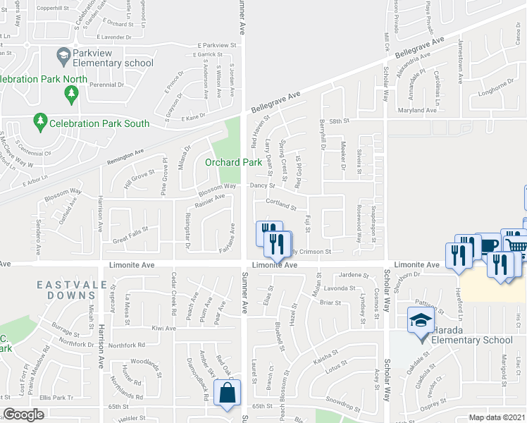 map of restaurants, bars, coffee shops, grocery stores, and more near 6085 Anna Court in Corona