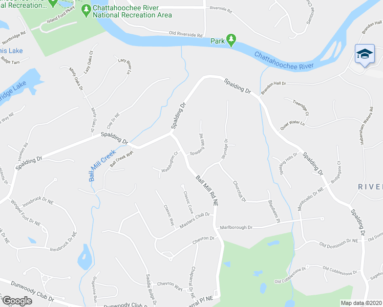map of restaurants, bars, coffee shops, grocery stores, and more near 112 Spalding Mill NE in Atlanta