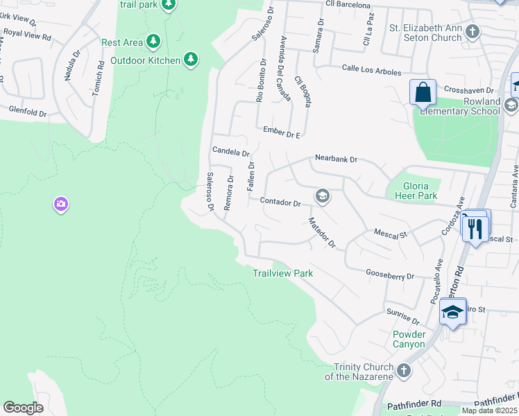 map of restaurants, bars, coffee shops, grocery stores, and more near 2411 Agostino Drive in Rowland Heights