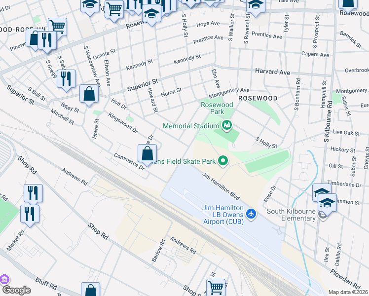 map of restaurants, bars, coffee shops, grocery stores, and more near 2932 Holt Drive in Columbia