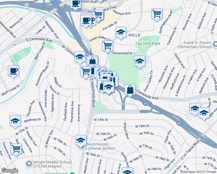 map of restaurants, bars, coffee shops, grocery stores, and more near in Los Angeles