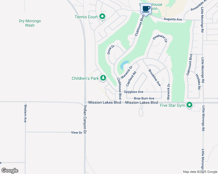 map of restaurants, bars, coffee shops, grocery stores, and more near 9668 Spyglass Avenue in Desert Hot Springs
