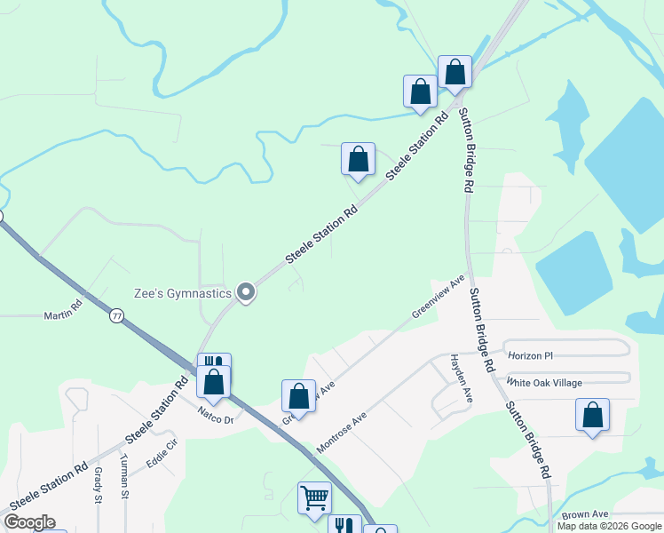 map of restaurants, bars, coffee shops, grocery stores, and more near 499 Steele Station Road in Rainbow City