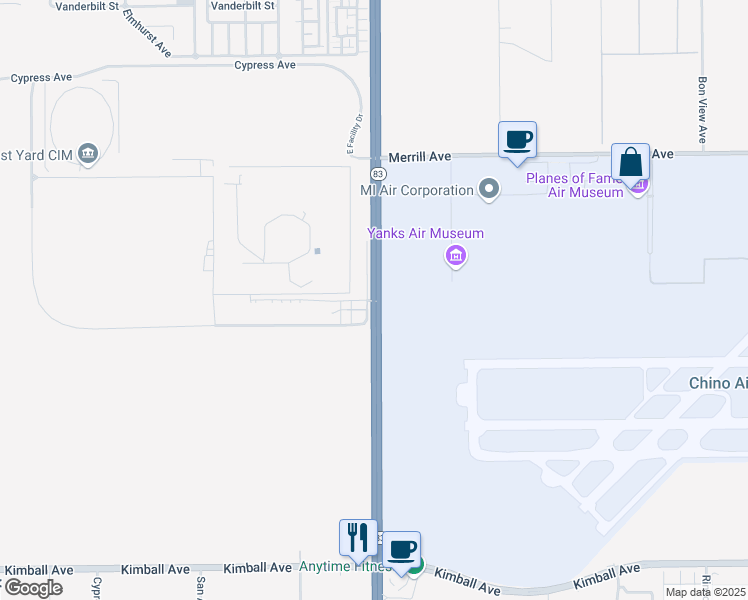 map of restaurants, bars, coffee shops, grocery stores, and more near 15176 Correctional Officer Jesus 'Jesse' Sanchez Memorial Highway in Chino