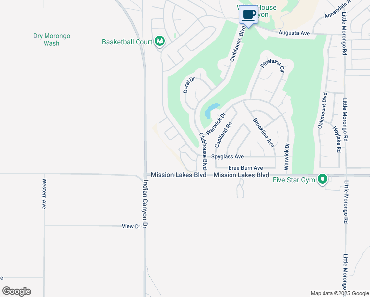 map of restaurants, bars, coffee shops, grocery stores, and more near 9668 Spyglass Avenue in Desert Hot Springs