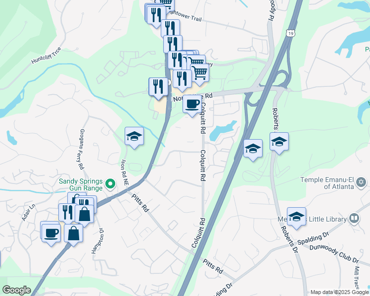 map of restaurants, bars, coffee shops, grocery stores, and more near 530 Northridge Crossing Drive in Atlanta