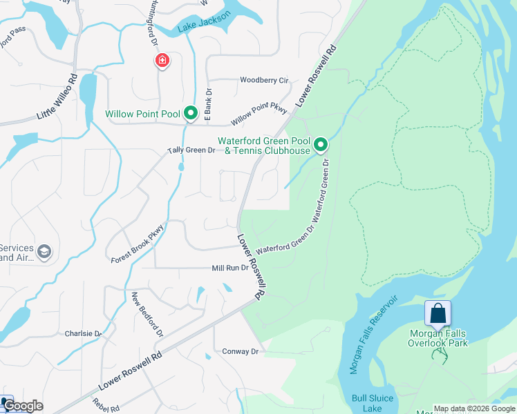 map of restaurants, bars, coffee shops, grocery stores, and more near 1204 Riversound Court in Marietta