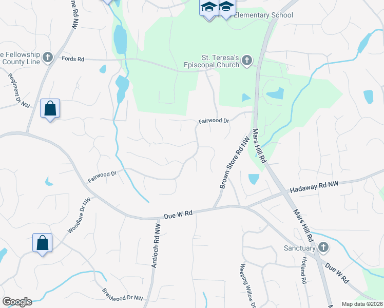 map of restaurants, bars, coffee shops, grocery stores, and more near 5692 Fairwood Drive Northwest in Acworth