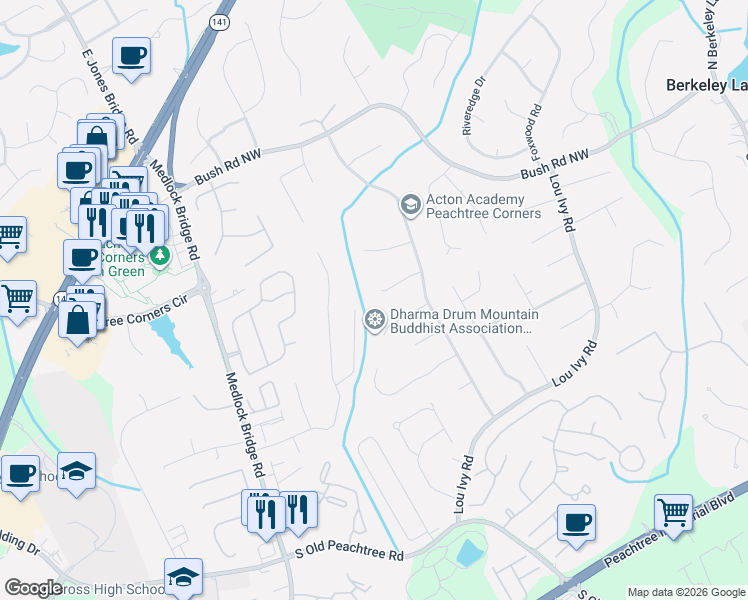 map of restaurants, bars, coffee shops, grocery stores, and more near 4968 Scotts Creek Trail Northwest in Duluth