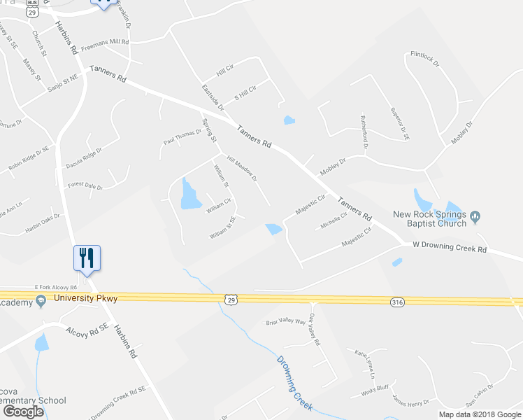 map of restaurants, bars, coffee shops, grocery stores, and more near 745 Hill Meadow Drive in Dacula