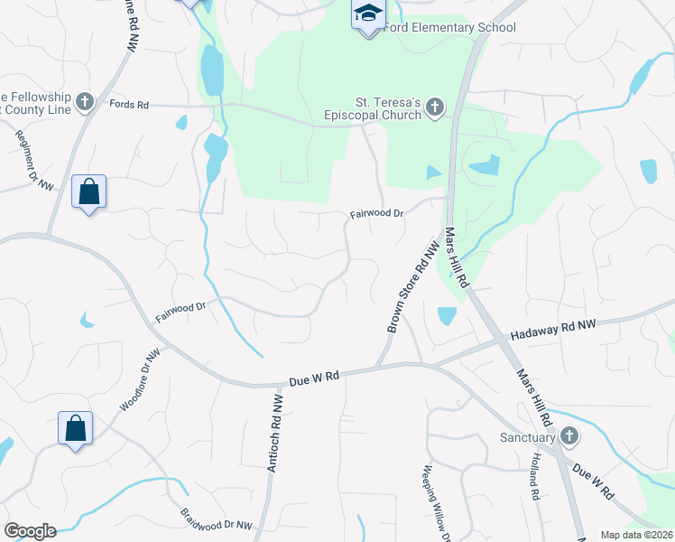 map of restaurants, bars, coffee shops, grocery stores, and more near 5692 Fairwood Drive Northwest in Acworth