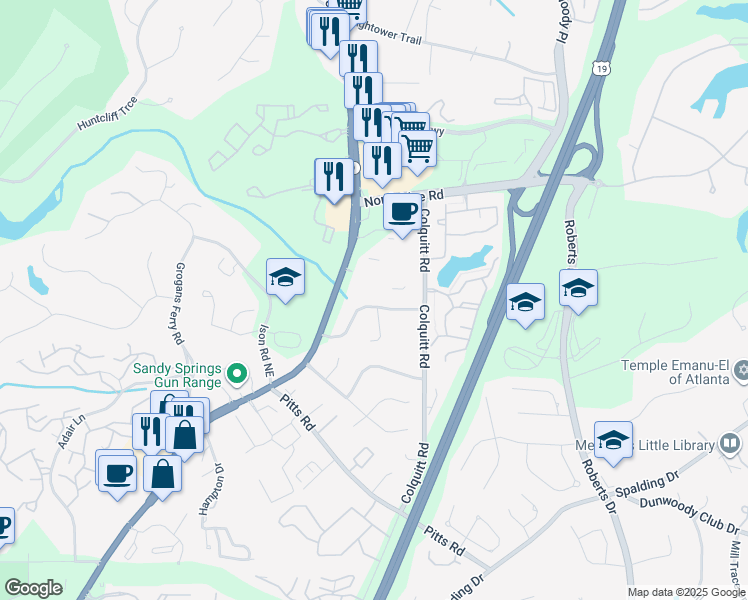 map of restaurants, bars, coffee shops, grocery stores, and more near 530 Northridge Crossing Drive in Atlanta
