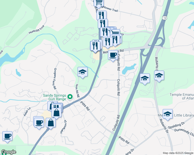 map of restaurants, bars, coffee shops, grocery stores, and more near 8155 Roswell Road Northeast in Sandy Springs