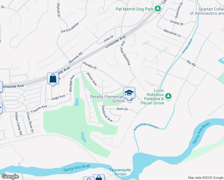 map of restaurants, bars, coffee shops, grocery stores, and more near 6919 Abel Stearns Avenue in Riverside