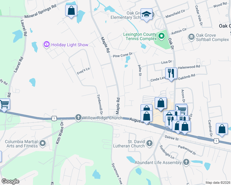 map of restaurants, bars, coffee shops, grocery stores, and more near 119 Maple Road in Lexington