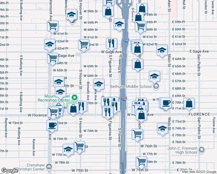 map of restaurants, bars, coffee shops, grocery stores, and more near in Los Angeles