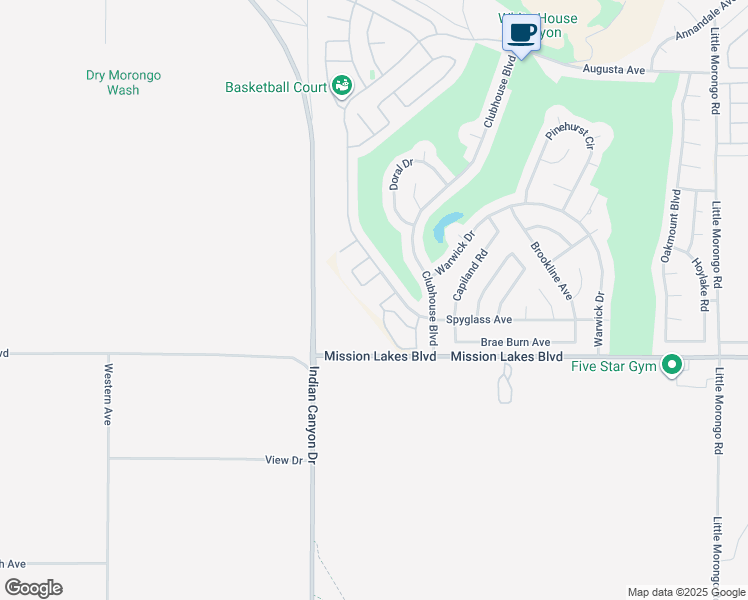 map of restaurants, bars, coffee shops, grocery stores, and more near 9641 Spyglass Avenue in Desert Hot Springs