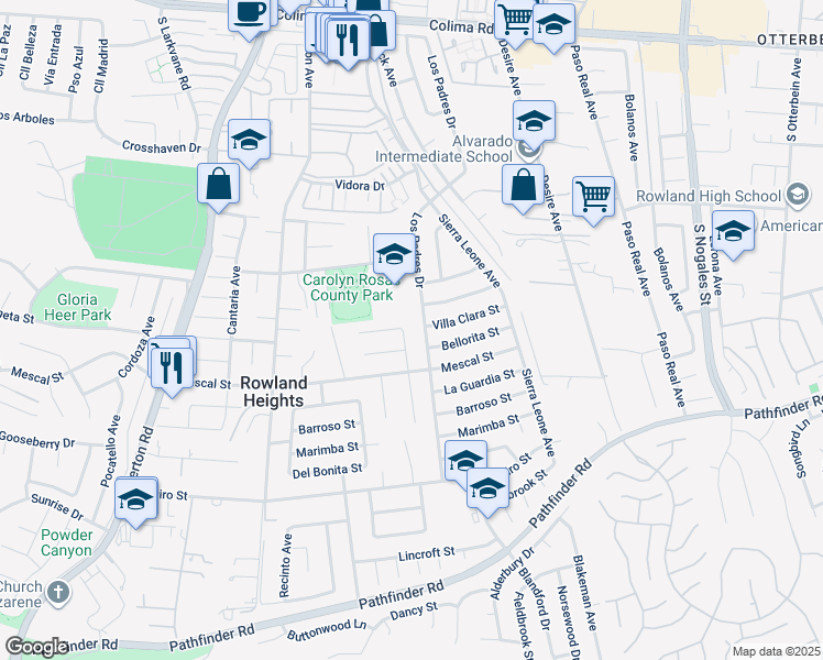 map of restaurants, bars, coffee shops, grocery stores, and more near 2306 Doubletree Lane in Rowland Heights