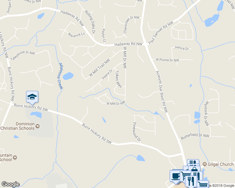 map of restaurants, bars, coffee shops, grocery stores, and more near 980 West Mill Bend in Kennesaw