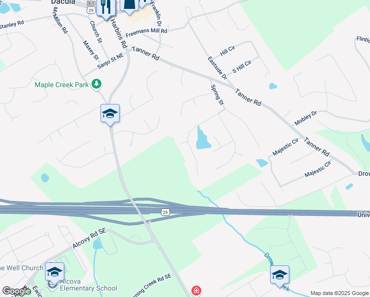 map of restaurants, bars, coffee shops, grocery stores, and more near 2661 Spring St in Dacula