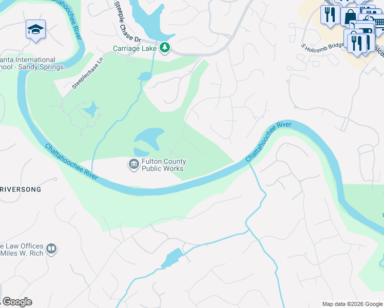 map of restaurants, bars, coffee shops, grocery stores, and more near 2570 The 5th Fairway in Roswell