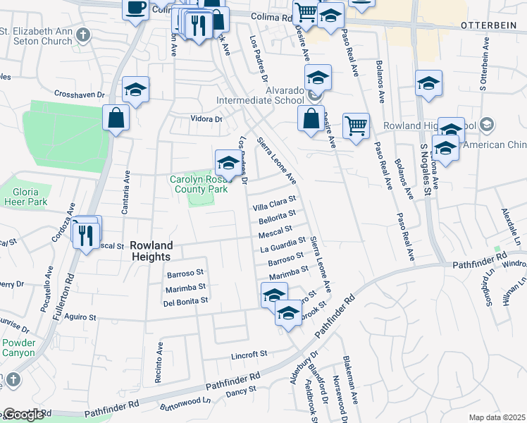 map of restaurants, bars, coffee shops, grocery stores, and more near 18622 Villa Clara St in Rowland Heights