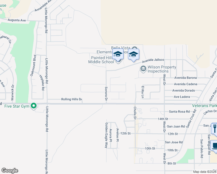 map of restaurants, bars, coffee shops, grocery stores, and more near 9731 Camino Capistrano in Desert Hot Springs