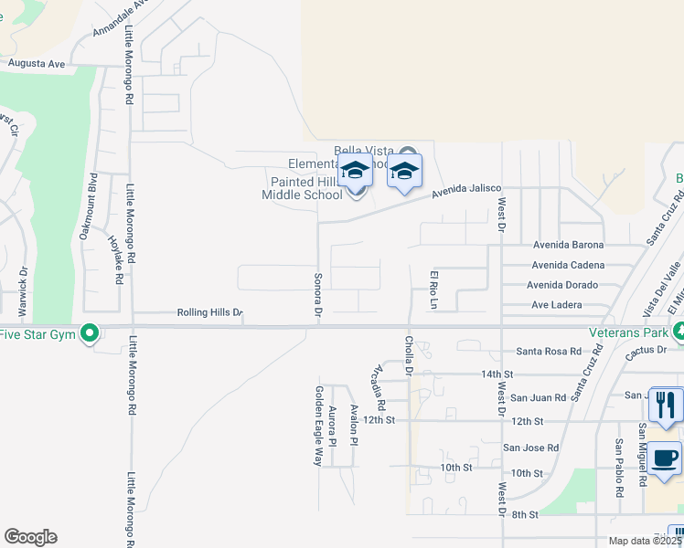 map of restaurants, bars, coffee shops, grocery stores, and more near 65615 Avenida Cadena in Desert Hot Springs