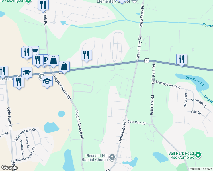 map of restaurants, bars, coffee shops, grocery stores, and more near 2205 U.S. 1 in Lexington
