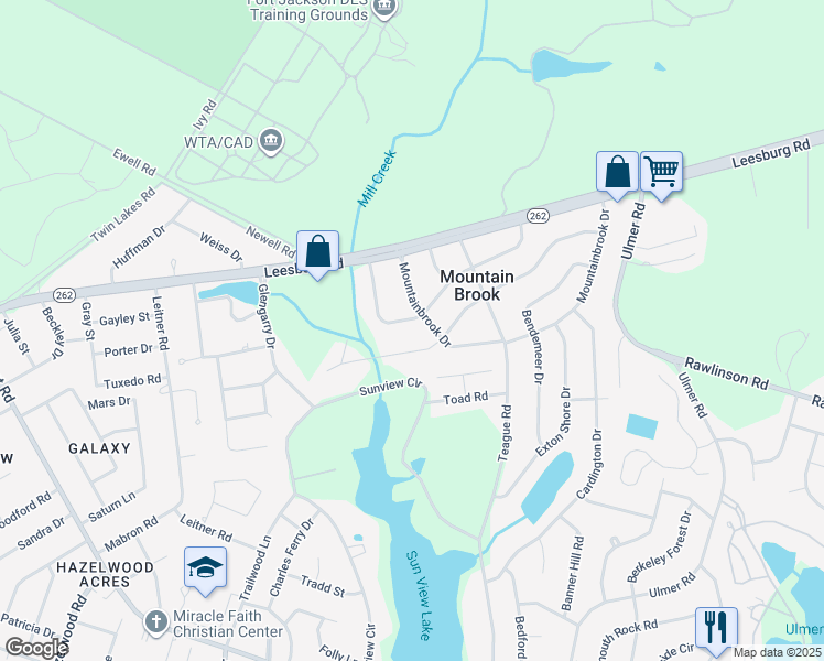 map of restaurants, bars, coffee shops, grocery stores, and more near 2431 Pleasant Ridge Drive in Columbia