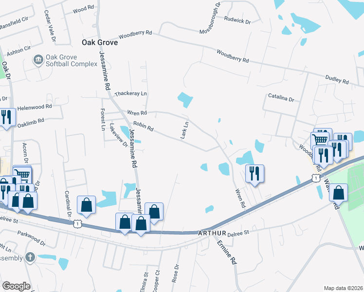 map of restaurants, bars, coffee shops, grocery stores, and more near 164 Robin Road in Lexington