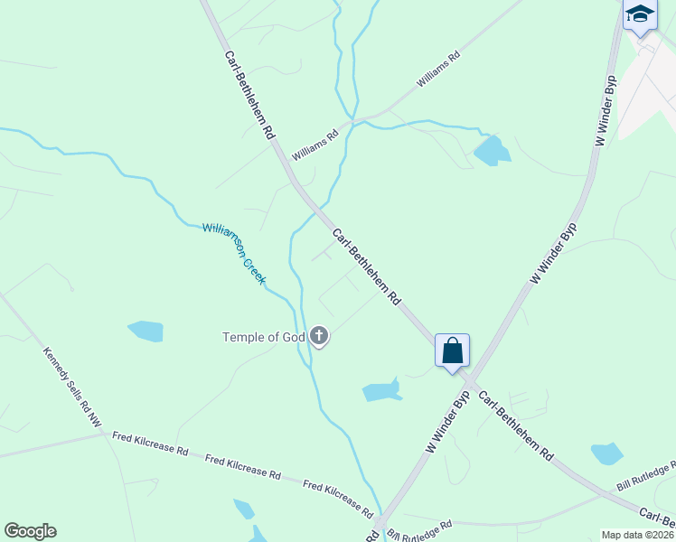 map of restaurants, bars, coffee shops, grocery stores, and more near 305 Chimney Trace Drive in Winder