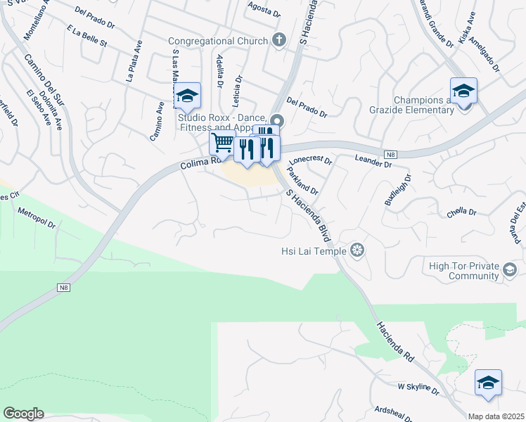 map of restaurants, bars, coffee shops, grocery stores, and more near 3342 White Cloud Drive in Hacienda Heights