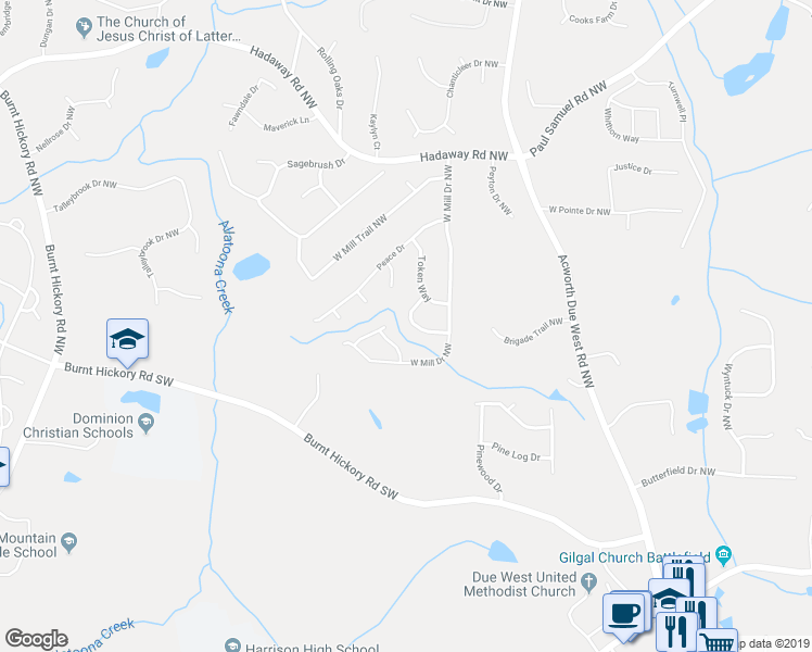 map of restaurants, bars, coffee shops, grocery stores, and more near 983 West Mill Bend in Kennesaw