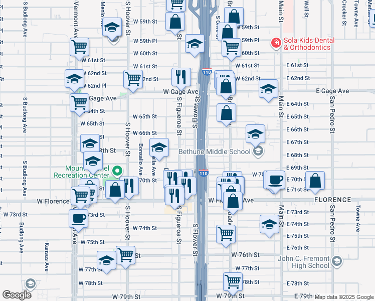 map of restaurants, bars, coffee shops, grocery stores, and more near in Los Angeles