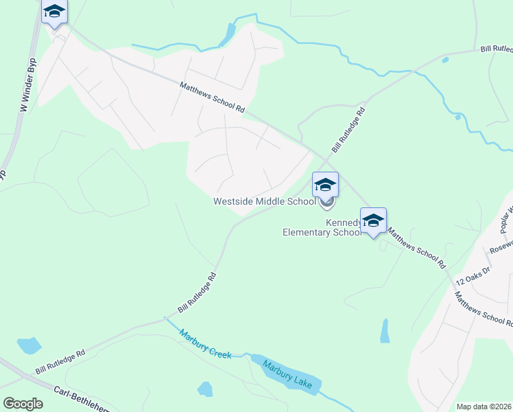 map of restaurants, bars, coffee shops, grocery stores, and more near 430 Foxdale Road in Winder