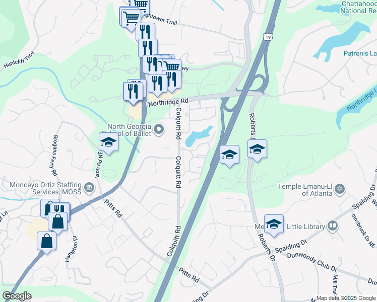 map of restaurants, bars, coffee shops, grocery stores, and more near 8109 Colquitt Road in Sandy Springs