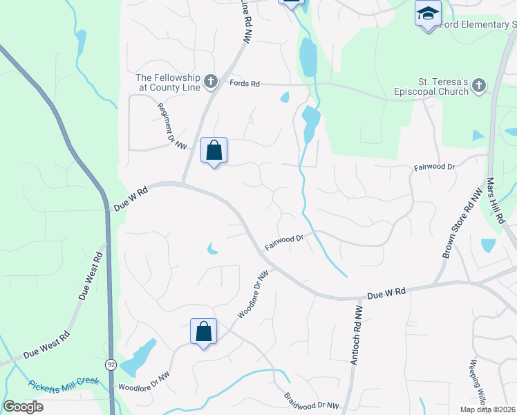 map of restaurants, bars, coffee shops, grocery stores, and more near 6014 Fairlong Court Northwest in Acworth