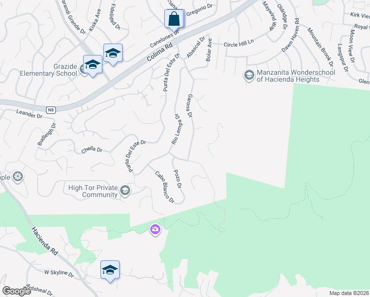 map of restaurants, bars, coffee shops, grocery stores, and more near 2958 Garona Drive in Hacienda Heights