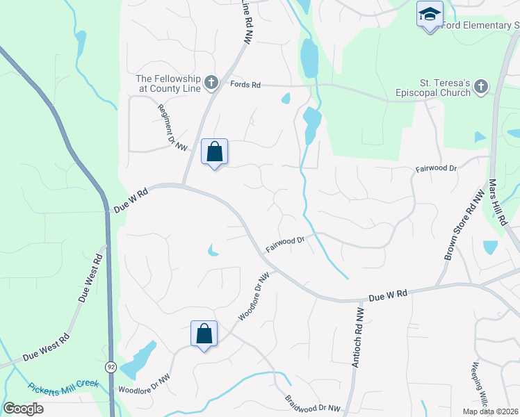 map of restaurants, bars, coffee shops, grocery stores, and more near 6014 Fairlong Ct NW in Acworth