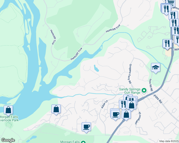 map of restaurants, bars, coffee shops, grocery stores, and more near 115 Grogans Lake Drive in Atlanta