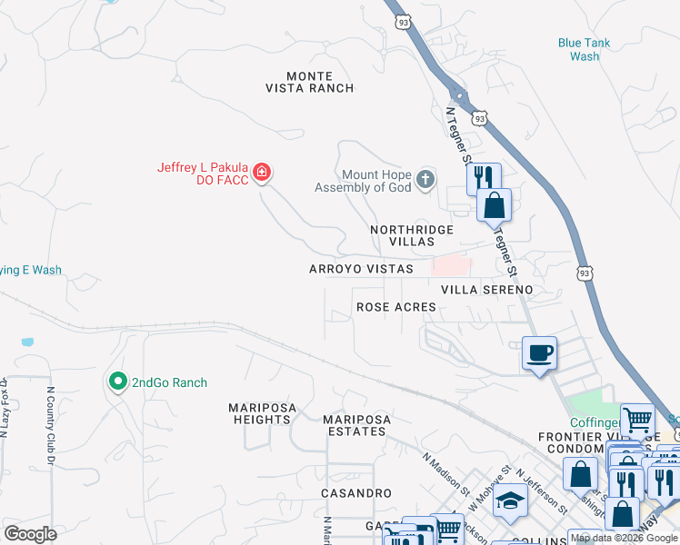 map of restaurants, bars, coffee shops, grocery stores, and more near 729 South West Road in Wickenburg