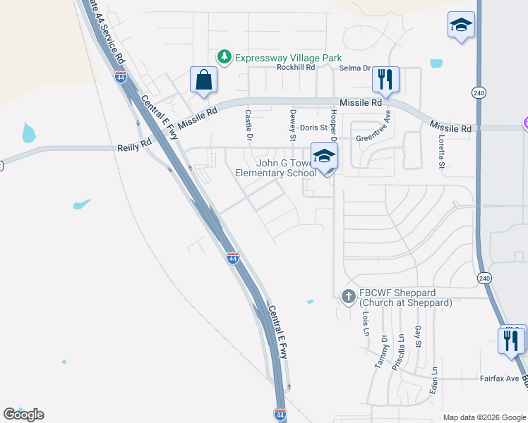 map of restaurants, bars, coffee shops, grocery stores, and more near 5104 Ryan Collins Drive in Wichita Falls