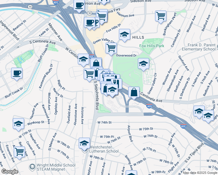 map of restaurants, bars, coffee shops, grocery stores, and more near in Los Angeles