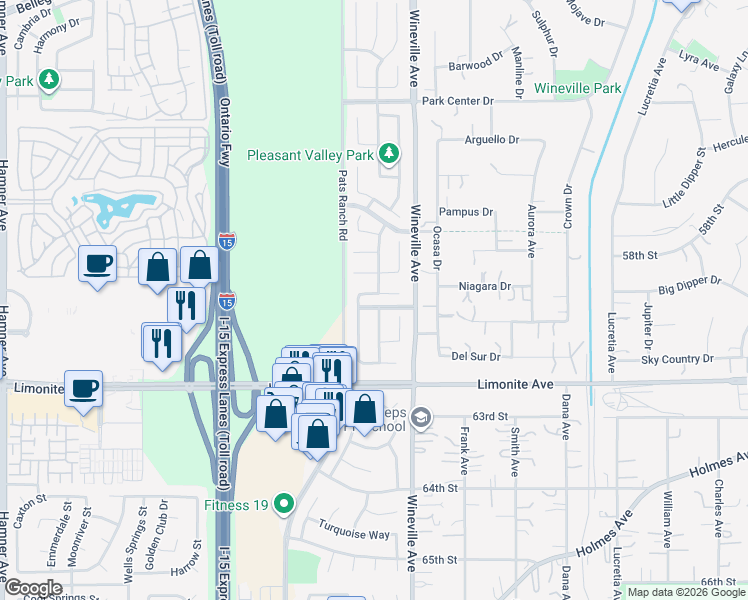 map of restaurants, bars, coffee shops, grocery stores, and more near 11938 Nuthatch Court in Jurupa Valley