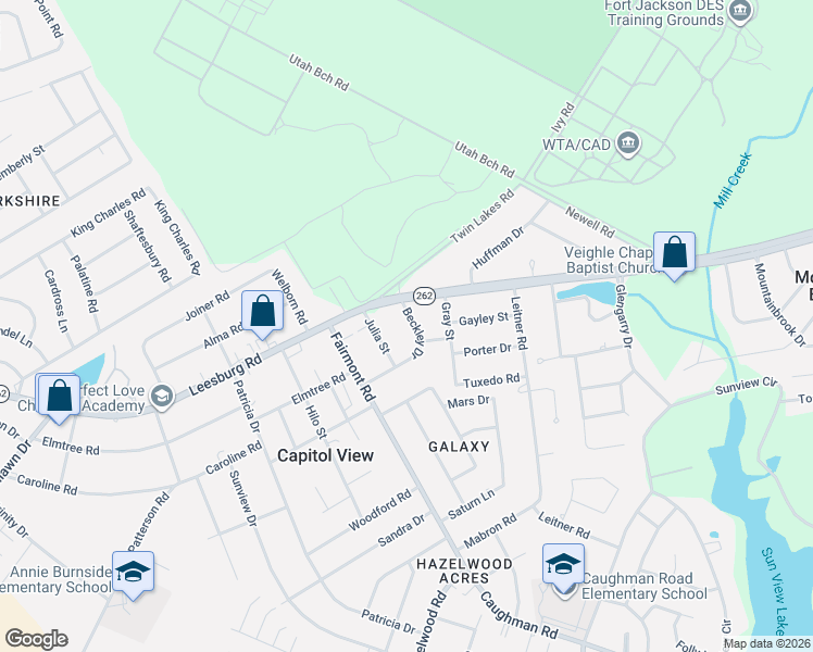 map of restaurants, bars, coffee shops, grocery stores, and more near 1937 Beckley Drive in Columbia