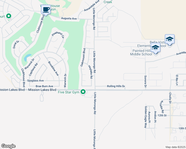 map of restaurants, bars, coffee shops, grocery stores, and more near 9820 Hoylake Road in Desert Hot Springs